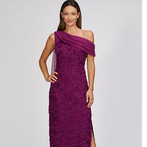 Beautiful Raspberry Gown- NWT- JS Collections- Elodie Neck Drape- Size 10 - Picture 1 of 6